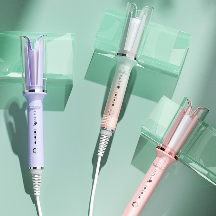 【便利捲髮器】三燈顯示全自動旋轉捲髮棒負離子大卷 紫色 1件 3