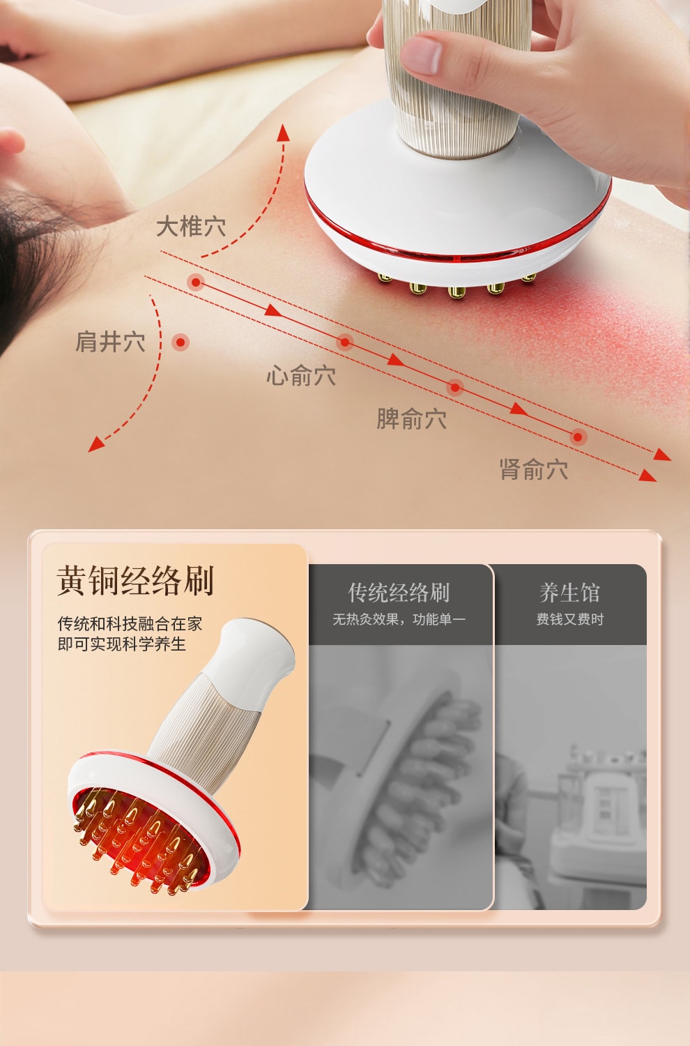 【中國直郵】 拓格 45 檔防水黃銅電動經絡刷 全身疏通按摩儀 家用腹部美體按摩器 一套