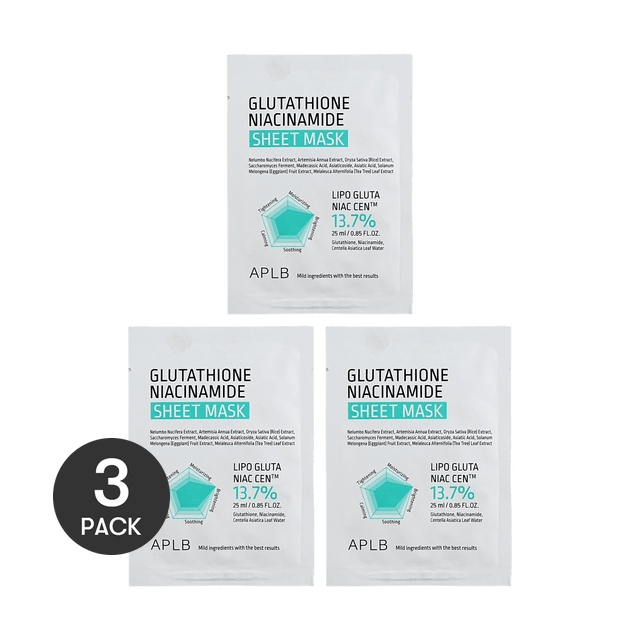 glutathione niacinamide mask Sheet  Brightening Sheet Mask for Radiant Hydrated Skin  GLAM MODA your secret to a luminous complexion Shop APLB - Glutathione Niacinamide