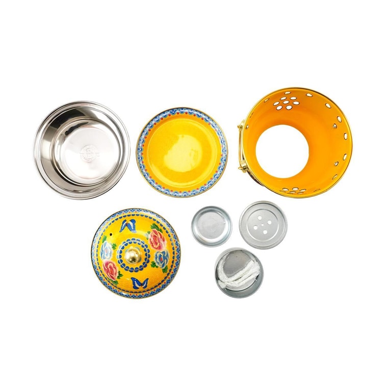 Enamel Fat Cattle Hot Pot Yellow Peony with 304 Stainless Steel Liner 9