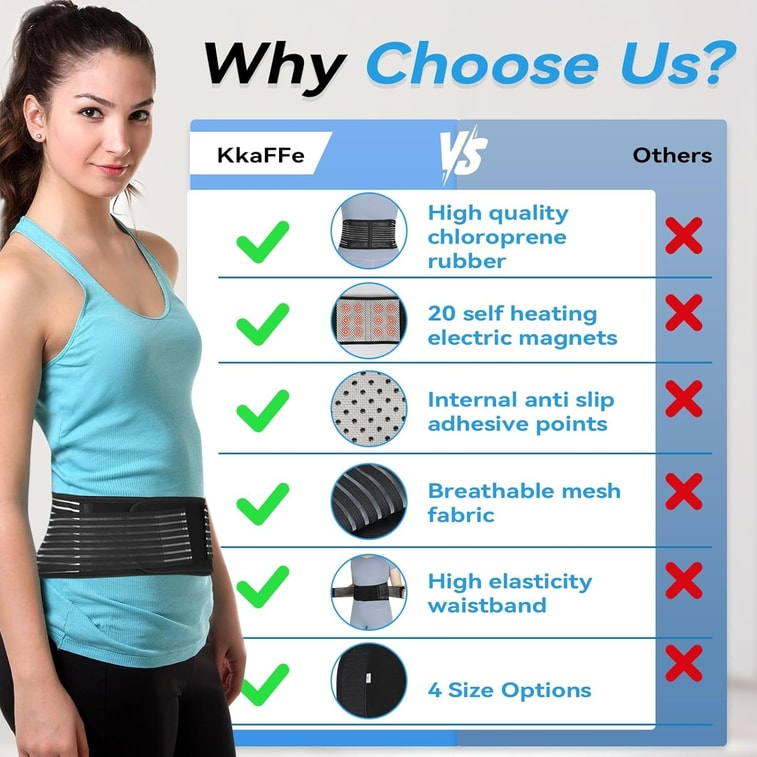 Back Support with Magnet, Tourmaline Magnetic Back Braces for Lower Back Pain Relief, Self Heating & Soothing Waist Band, Lumbar Support Belt for Herniated Disc/Sciatica (Medium) 10