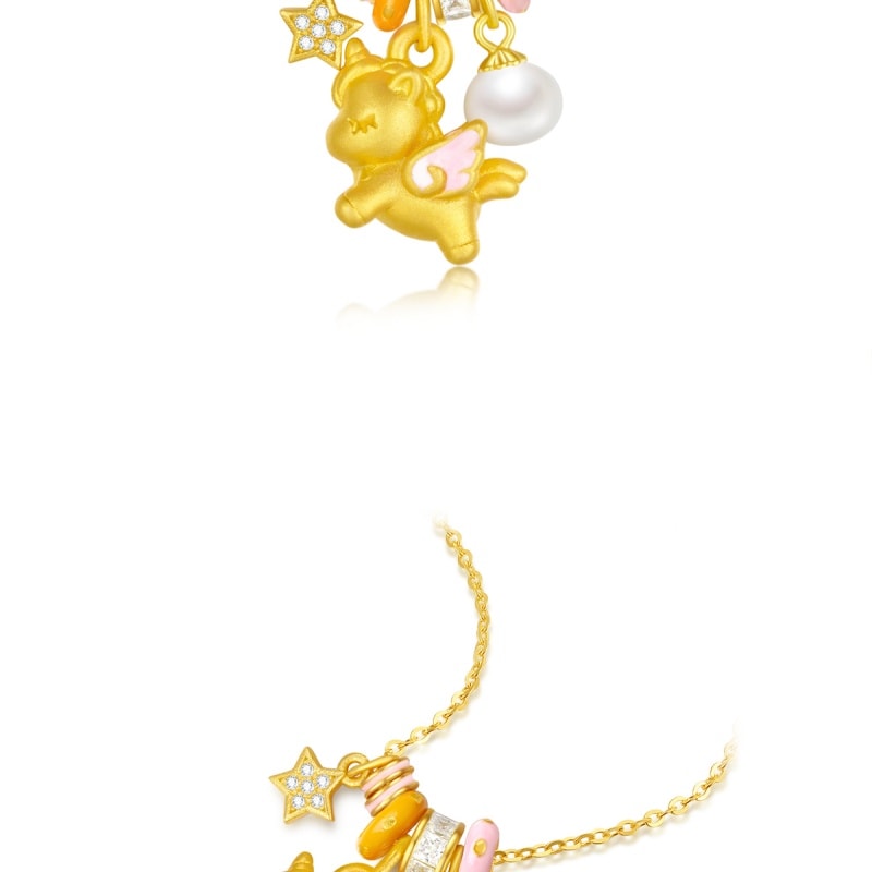 【中国直邮】 周大生 独角兽项链女S925银设计感可爱珐琅珍珠玉髓锁骨链恋爱攻略 共赴浪漫情人礼盒新年礼物 一个装