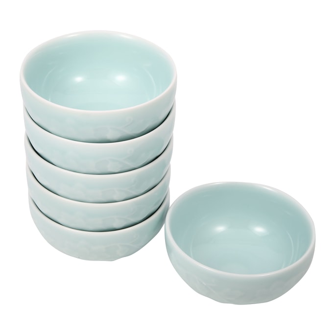 Green Valley Luxury 6-Piece Celadon Bowl With Peony Pattern 4.5" Bowl Gift Set Light Greenish Blue [Pack of 6]