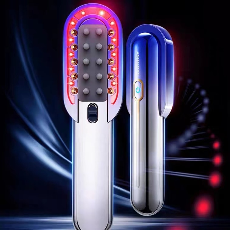 ASHMORE ヘアケアブラシ（赤色光、抜け毛対策、頭皮トリートメント、マッサージ、育毛、メンテナンス）エッセンスセット無料付き（セレブのチャン・メンと同じ、ソン・イーも推奨） - シーグラデーションブルー（1本、ミルキーホワイト） 3