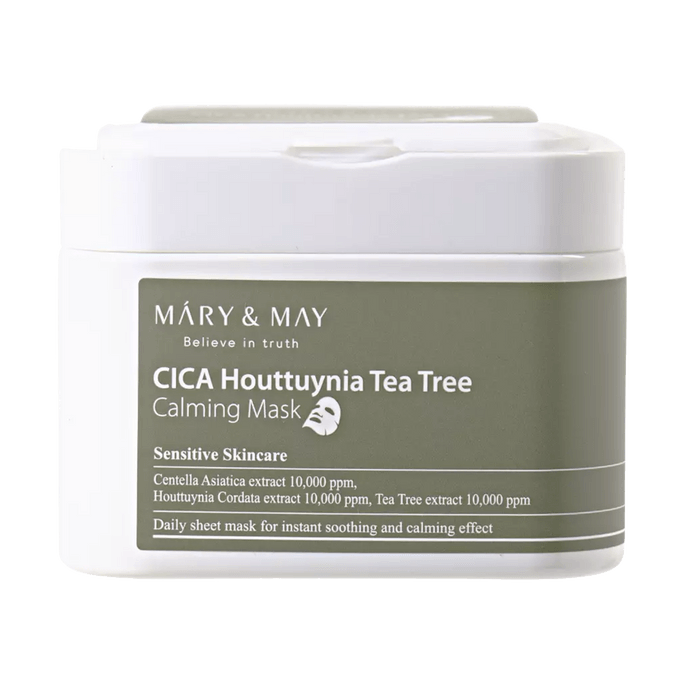 CICA Houtuynia Tea Tree Calming Mask, Sensitive Skincare, 30 sheets, 14.1 oz.