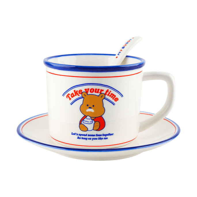 韩国DAILYLIKE 小熊咖啡杯碟套组 下午茶杯子碟子带勺子 350ml