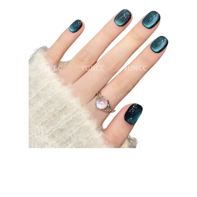 【中国直邮】 云皙 纯手工美甲高级感成品猫眼短款指甲贴片赫尔本蓝M10片*1盒