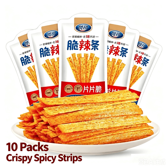賢哥 【超パリ超香 満足】ラーティア 薄切りパリパリ 小さなパリパリ麺筋 14g*10袋 【140g】 大豆製品 スパイシーでパリパリ爽快 満足感のあるスパイシーなスナック