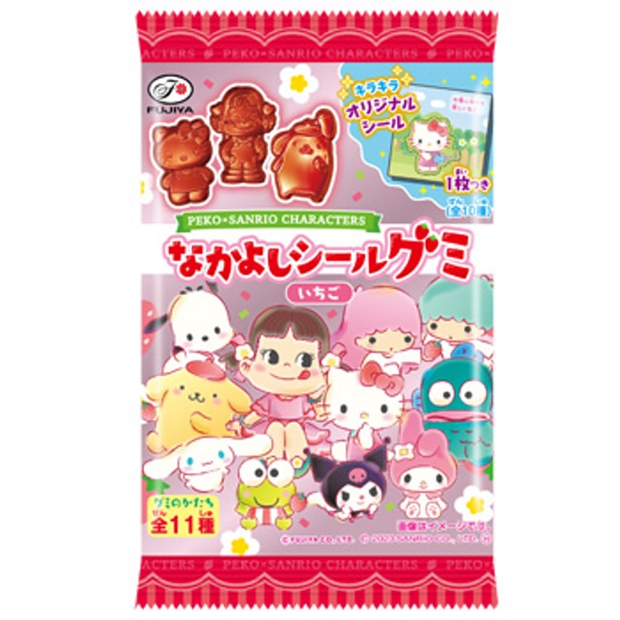 [일본에서 온 다이렉트 메일] FUJIYA Sanrio 공동 브랜드 만화 모양 구미 딸기맛 스티커 6개 포함