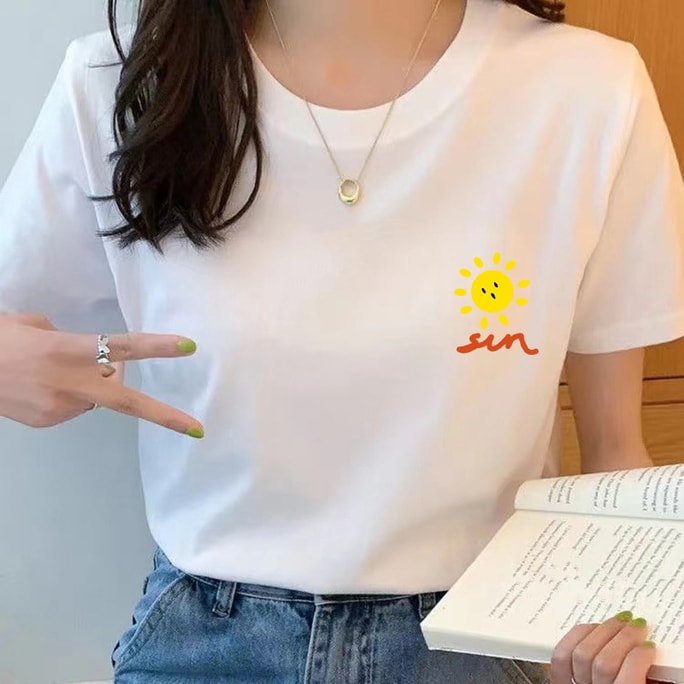 【中国直送】Shedi Xiong 新韓国風 レディース ピュアコットン 半袖 Tシャツ Little Sun M