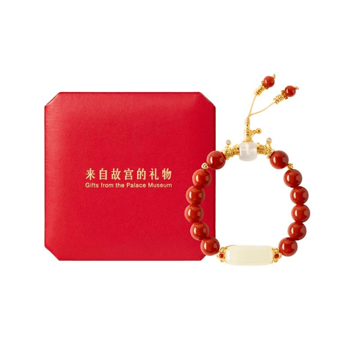 【中国直邮】 故宫淘宝 百福和田玉无事牌手链红玛瑙生日妇女节礼物手串款*1件