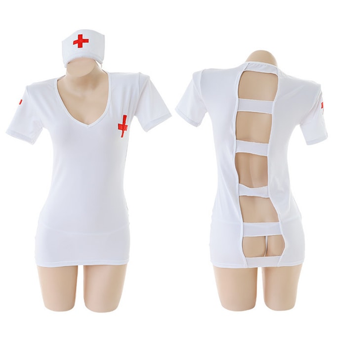 Sexy Underwear Hollow Out Deep V Nurse Suit White One Size