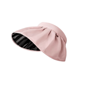 Women's UPF 50  sun hat with large brim for summer anti-UV shell hat with hollow top; black shell-