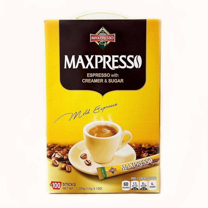 韓國 MAXPRESSO 3合1即溶咖啡混合 – 100條裝含奶精和糖冷熱皆宜醇香品質