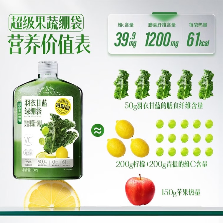 Kale Green Pack – 150g*2 Bags, 4-Layer Freshness Lock, Sweet & Tangy, Chia Seed + Grape + Lemon + Apple + Mulberry Leaf, Ready-to-Drink Individual Pouch – Sugar-Control, Super Filling, Weight Loss 3