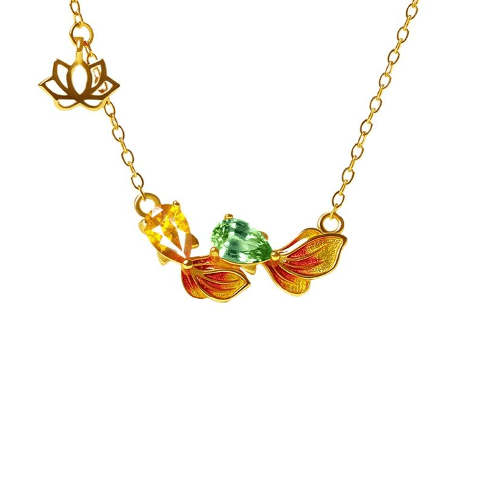 Palace New Tourmaline Necklace Women's Natural Rainbow Gemstone Koi Pendant Koi Chasing Lotus 9 * 19mm