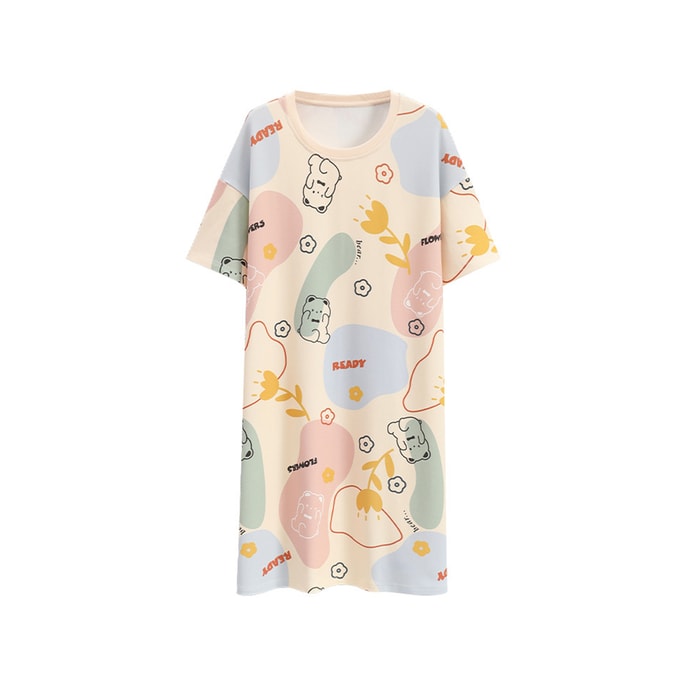 【中国直邮】 HSPM 新款可爱舒适可外穿短袖睡裙家居服 印花 L