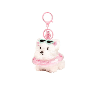 【中國直郵】蜂蜜小熊YUYI游泳圈西高地小狗鑰匙扣可​​愛公仔包包掛件掛飾粉白小狗毛絨款1個