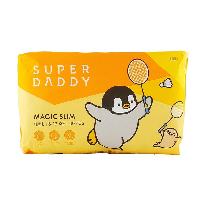 韓國SUPER DADDY 企鵝先生 Magic Slim 魔術超薄嬰兒拉拉褲學步褲 尿不濕尿布 褲型紙尿褲 L 8-13kg 30枚入