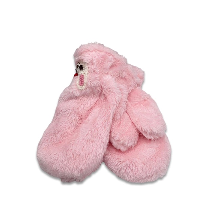【日本直郵】MIKIHOUSE 熊王兔王刺繡冬季純棉手套3-5歲 M粉紅色