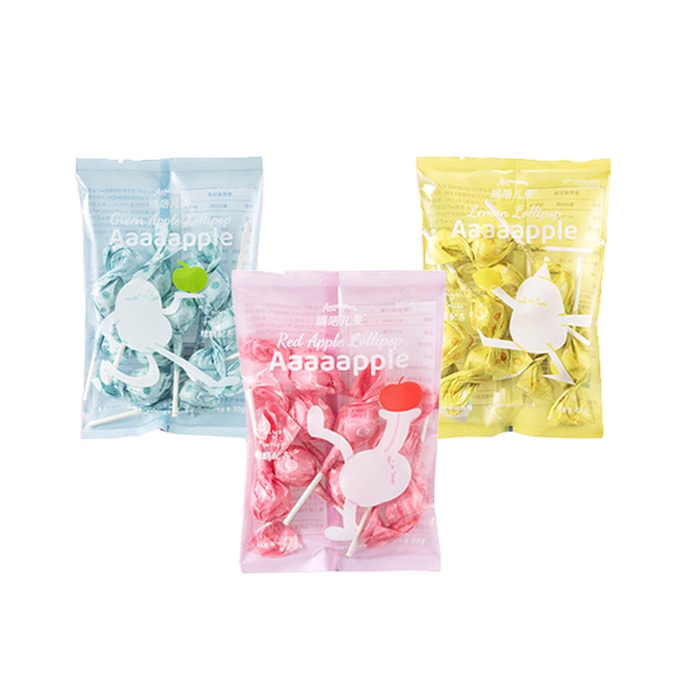 Red Apple ×80g 1bag + 80g Green Apple ×1 bag + 80g Lemon ×1 bag Lollipops, Total 3 Bags