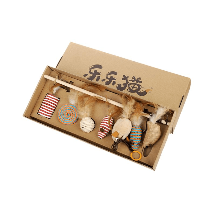 Cat Toy Feather Teasing Stick Bite Resistant Grinding Stick,Teasing Stick Gift Box 7 Pieces Set * 1 Box