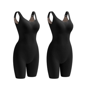 【中国直邮】猫人 连身连体塑身衣 磨毛秋冬款 免穿文胸 收腹束腰美体紧身衣 2件装 黑色+黑色 【磨毛蓄热+免穿文胸内裤】3XL/150-165斤