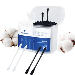  格瑞亚 多效棉签300支 多功能、多用途 、双色四头 白棉签尖头化妆棉签圆头清理伤口 黑棉签螺旋头日常清理耳勺头套掏耳朵婴儿儿童棉签一盒