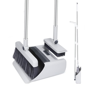 Broom with Dustpan Combo Set, 3 in 1 for Sweeping Indoor and Push Broom Outdoor with Dust Pan, 14.2 to 48.8 inch Adjustable Long Handle Broom and Dust