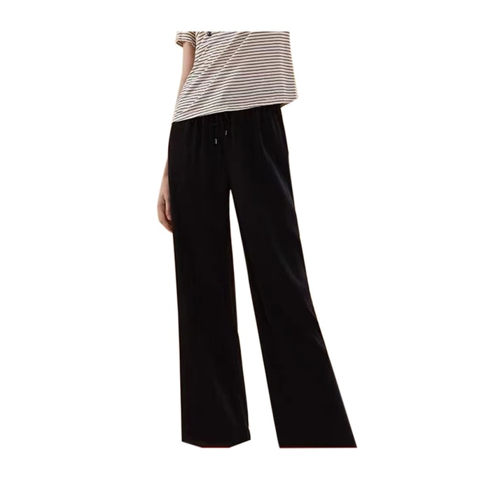 Mulberry Silk Straight Loose Wide Leg Trousers Women Elastic Home Pants YSFBA901# Black 170(XL)