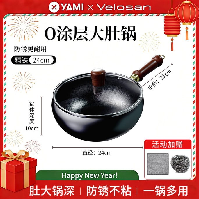 Big Belly Iron Pot 24cm Includes Cleaning Tools