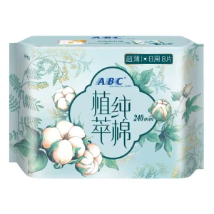 ABC Sanitary Pads: Plant-Extract Pure Cotton Daily Use 240mm Ultra-Thin Breathable Sanitary Pads – Triple Plant Extract Essence For All-Round Care Of Body And Mind – 240mm, Pack Of 8
