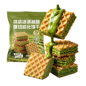 Matcha Ice Cream Flavor Thick-Cut Wafer Cookies 300g (18 Packs) | Rich Matcha Cream Filling, Crispy & Sweet, Individually Wrapped Office Snack