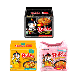 Korean Buldak Noodles Stir-Fried Ramen - Spicy Chicken Flavor, Carbonara , Cheese Flavor, 15Packs, 72.25oz【Value Packs】