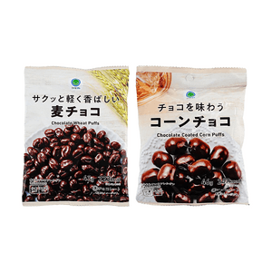 Crispy Wheat Chocolate+Chocolate Coated Corn Puffs 3.14 oz【2 Flavors 2 Combo Packs】【Crispy and Light】【Crispy and Rich】