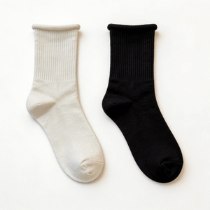 韓国製 EMPOLE レディース 無地 ルーズフィット ロールヘム ミッドカーフシューズ - 高品質コットン、足の臭いが気になりにくい - 2足セット