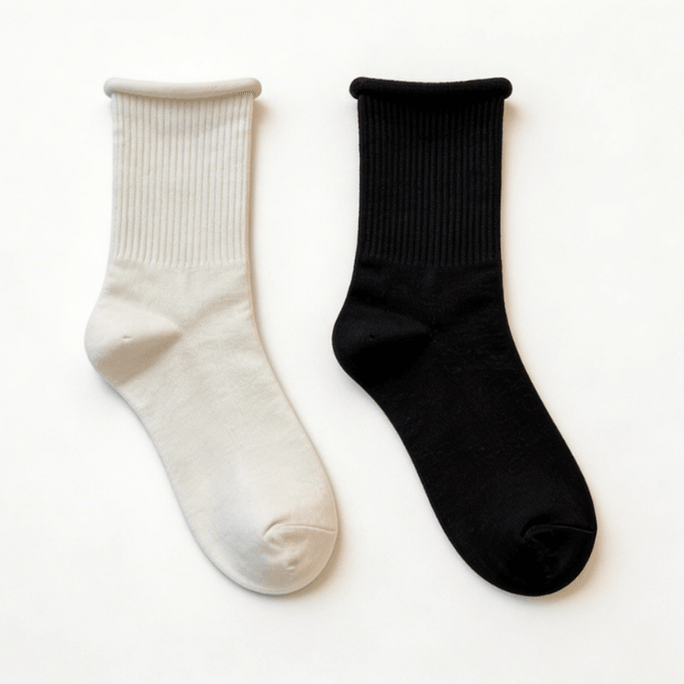 엠폴(EMPOLE) 여성용 솔리드 컬러 루즈핏 롤업 밑단 미드카프 슈즈 - 고품질 면 소재로 발 냄새 방지 - 2켤레