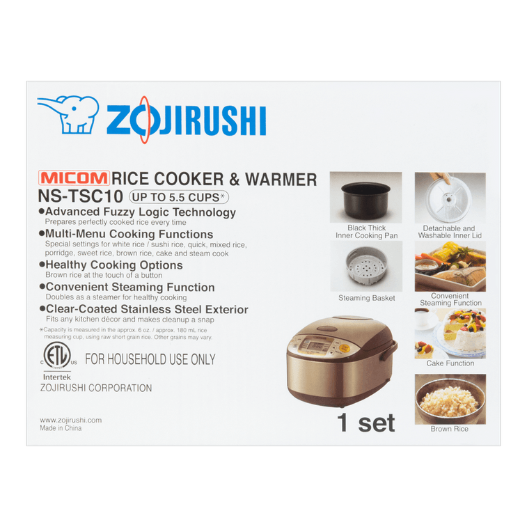 Micom Rice Cooker Warmer with Steaming Basket 1L, 5.5 Cups, NS-TSC10, 120 Volts 13