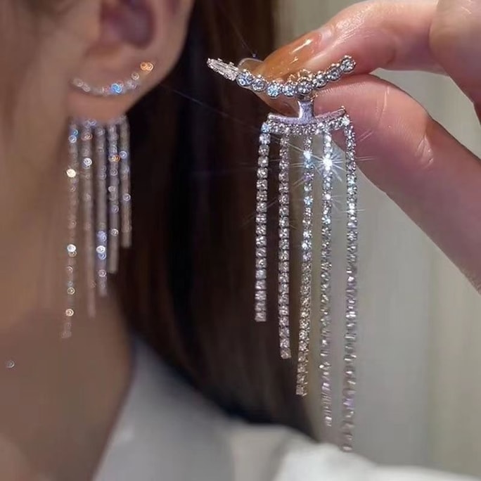 【NEW YORK】Bella's Fantasy Dangle Earrings Rhinestone Tassel Designer Earrings Luxurious Style Jewelry Silver
