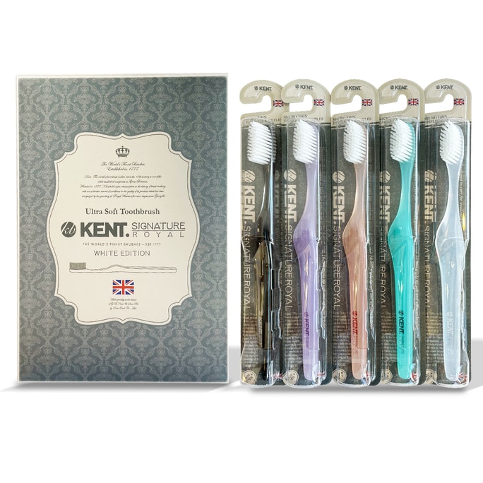 KENT ORALS USA Signature Royal White Edition Toothbrushes / 1 Box / 5 Piece