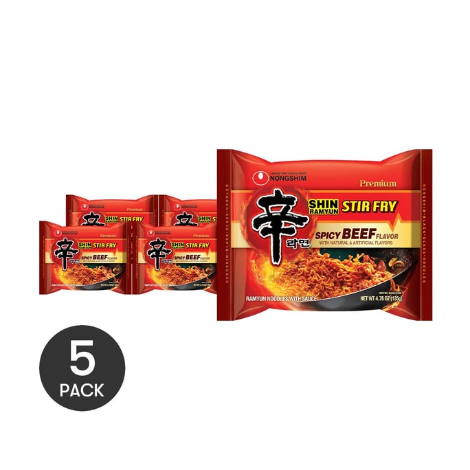 韩国NONGSHIM农心 SHIN辛拉面 甜辣酱炒面 优质韩式牛肉风味干拌面 135g *5【5份超值装】