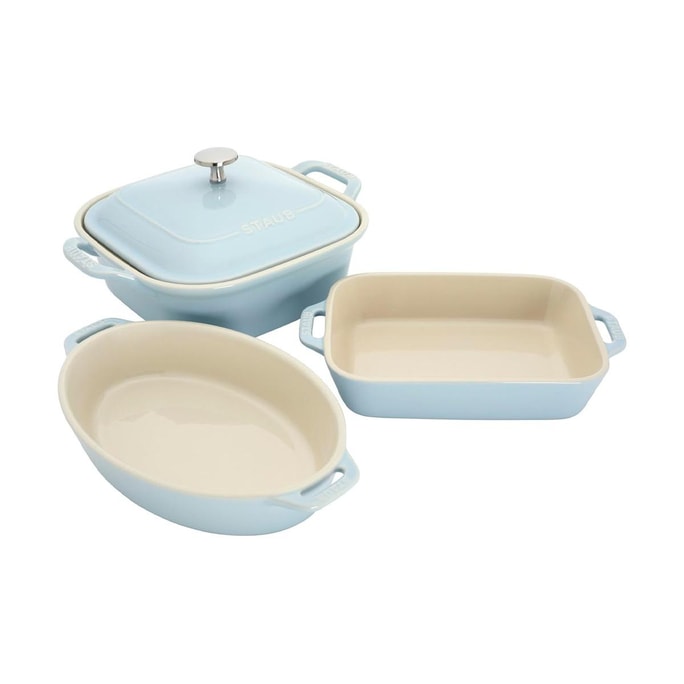 STAUB Ceramic Baking Dish Set, Macaron Color, 4-Piece Set/Light Blue