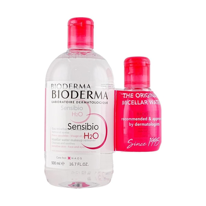 法國BIODERMA貝德瑪 卸妝水 溫和淨毛孔粉水套裝 500ml+100ml 舒妍舒緩多效潔膚液 有效卸彩妝【明星款】