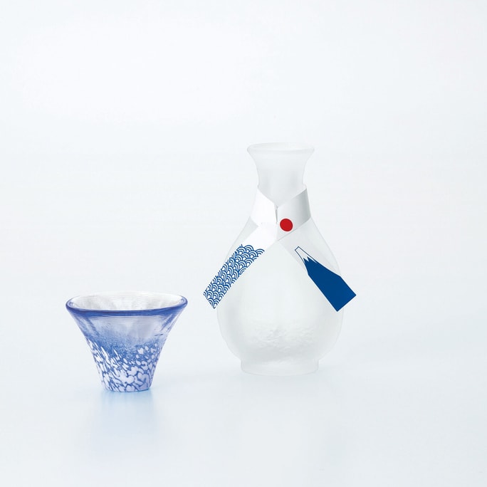 アメリカ直送 Runya Japan オリエンタルササキ 手作りガラス 富士山招福カップ酒セット