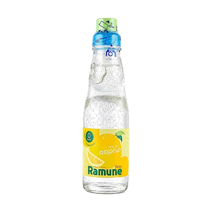 0 Calories Ramune Japanese Marble Soda,Yuzu Flavor, 6.76 fl oz【 0 Sugar 0 Fat】【Japanese Carbonated Soft Drink】