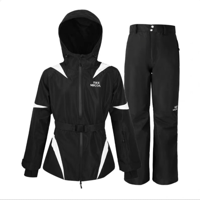 【中國直郵】 ISEEMIGGA 【彎月之夜】滑雪服女防風耐磨男女同款套裝顯瘦拼色 黑s