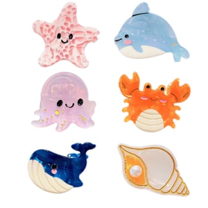 재미있는 바다 동물 클립, 정교한 미니 헤어 클립, 탑 클립, 귀여운 머리 뒤쪽 상어 클립, 헤어 액세서리 - 6개 1세트