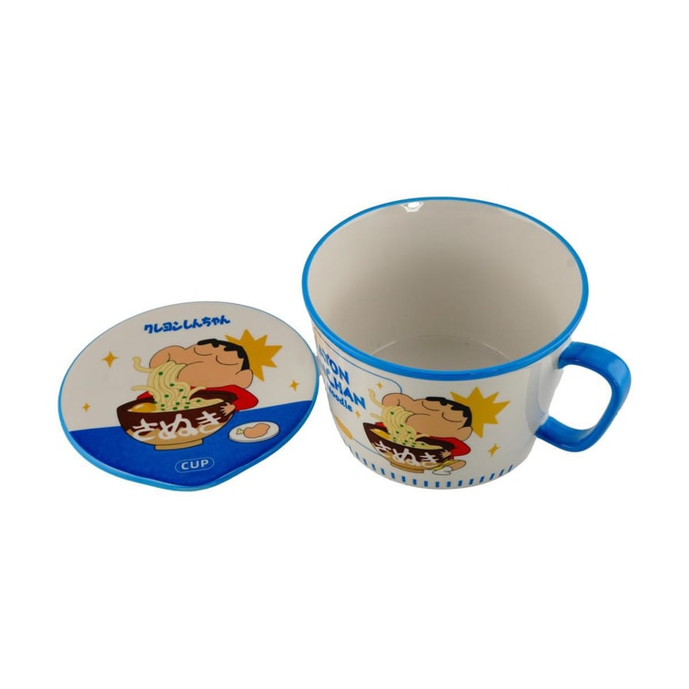 摩登主妇 日式泡面碗泡面杯 大号陶瓷杯子带盖 微波炉烤箱可用 蓝色 约950ml【蜡笔小新联名】 13