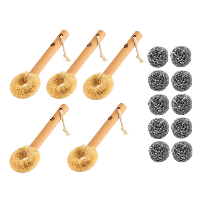 15-Piece Cleaning Set5 Kitchen Brushes + 10 Stainless Steel ballsBulk Kitchen Cleaning Kit