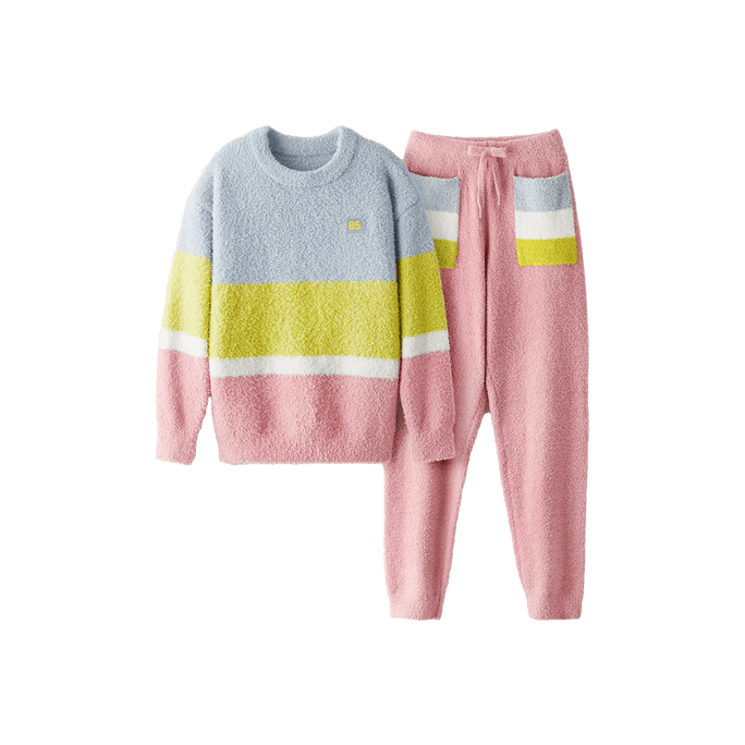 Women's Half Fleece Pajamas Set Loungewear 555C Pink M